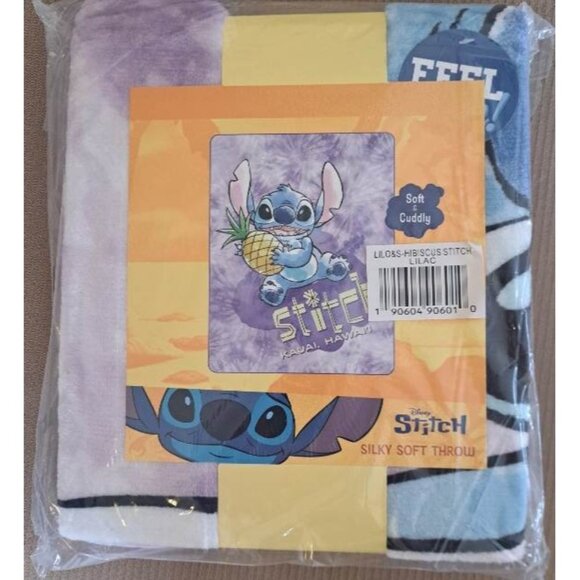 New Hibiscus Lilo And Stitch Plush Fleece Throw Gift Blanket Disney Purple Lilac - Picture 2 of 2